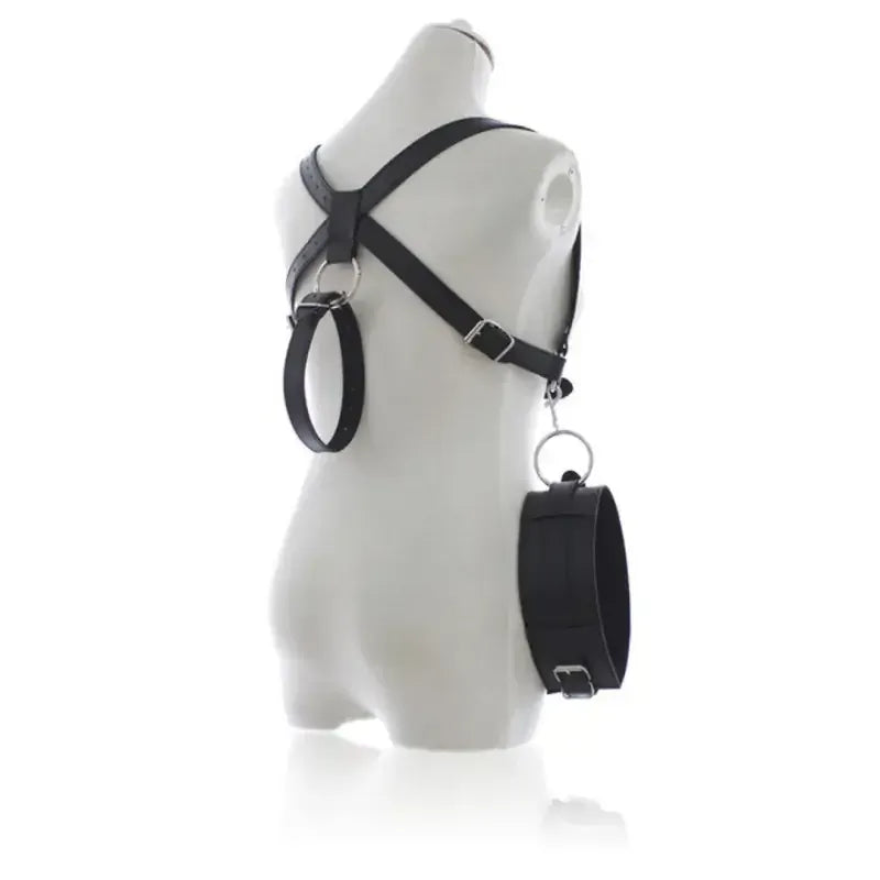 Dominitoy Black Thigh Wrist Restraints - Adjustable Leather Bondage Harness