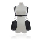 Dominitoy Black Thigh Wrist Restraints - Adjustable Leather Bondage Harness