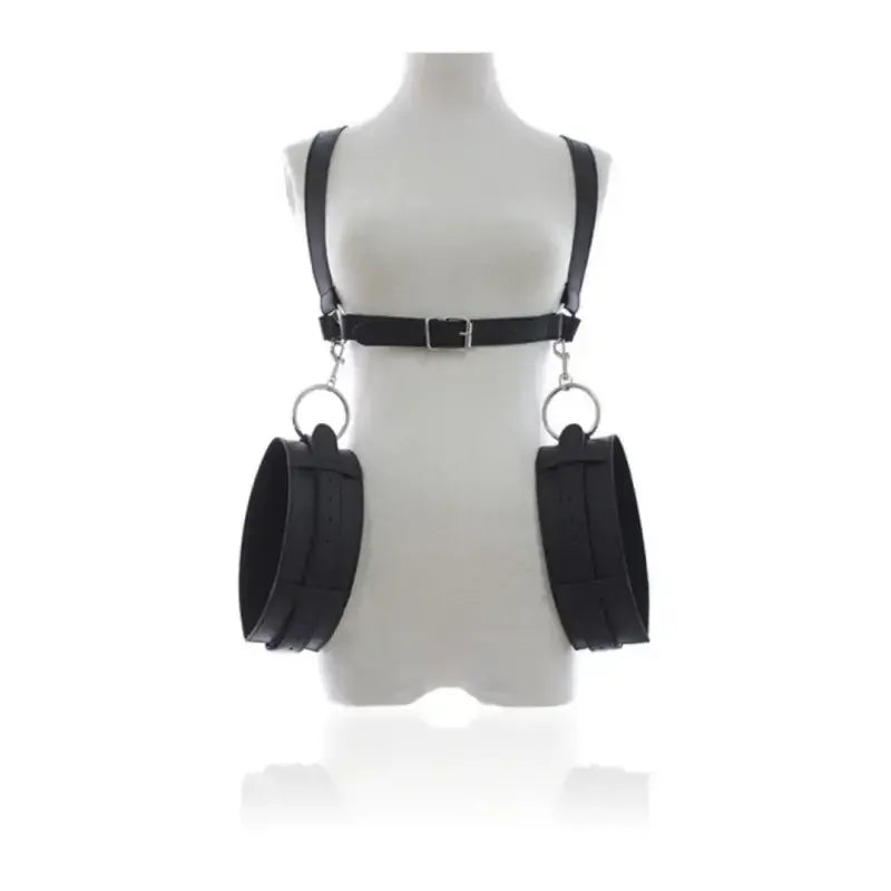 Dominitoy Black Thigh Wrist Restraints - Adjustable Leather Bondage Harness