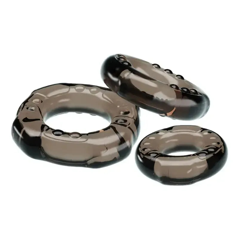 Dominitoy Black Triple Cock Ring Set — Super-Soft Stretchy Rings for Harder, Longer