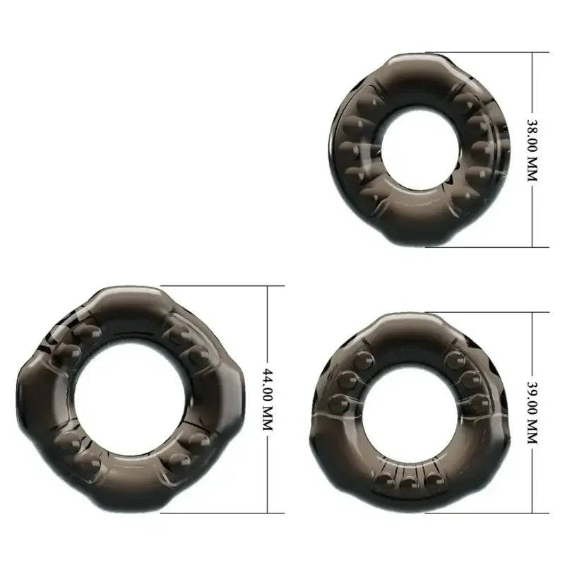 Dominitoy Black Triple Cock Ring Set — Super-Soft Stretchy Rings for Harder, Longer