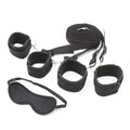 Dominitoy Black Under Bed 4‑Point Restraint Kit, Soft Padded Cuffs & Blindfold