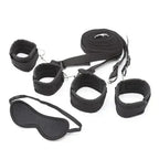 Dominitoy Black Under Bed 4‑Point Restraint Kit, Soft Padded Cuffs & Blindfold