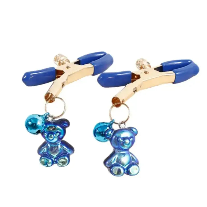 Dominitoy Blue Adjustable Bear Nipple Clamps - Rose Gold BDSM Toys for Couples Sensory Play
