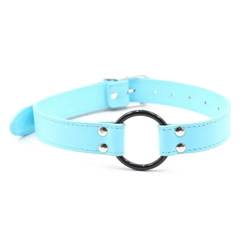 Dominitoy Blue Blue PU Leather O-Ring Gag — 5cm Ring, Adjustable 63cm Strap