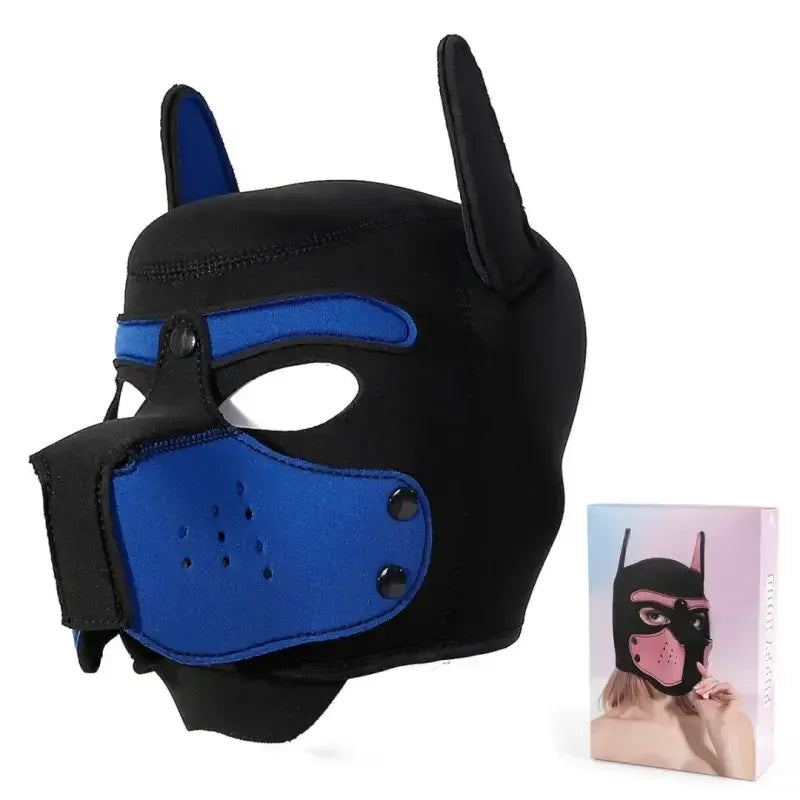 Dominitoy Blue Neoprene Puppy Hood with Removable Muzzle — Unisex Pup Play Mask