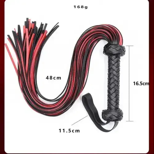 Dominitoy Braided PU Leather Flogger Whip – Black & Red BDSM Toys