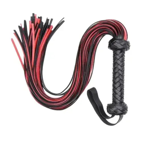 Dominitoy Braided PU Leather Flogger Whip – Black & Red BDSM Toys