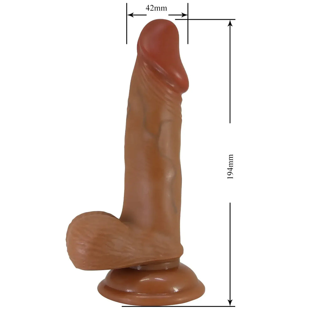 Dominitoy Brown Realistic Curved Dildo — 194mm Super-Soft TPR, Suction Cup for Hands-Free Play