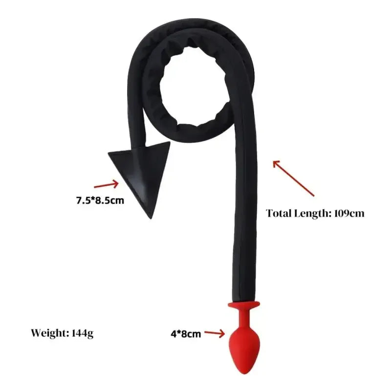 Dominitoy Dominitoy Devil Tail Plug – Red Silicone Anal Plug with Black Faux Leather Tail, Kinky Toy