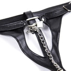 Dominitoy Dominitoy Women's Open-Crotch Leather Pants – Chain & Lock Fetish Wear, Adjustable Fit