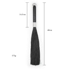 Dominitoy double sided suede flogger size chart showing 40cm length and 171g weight
