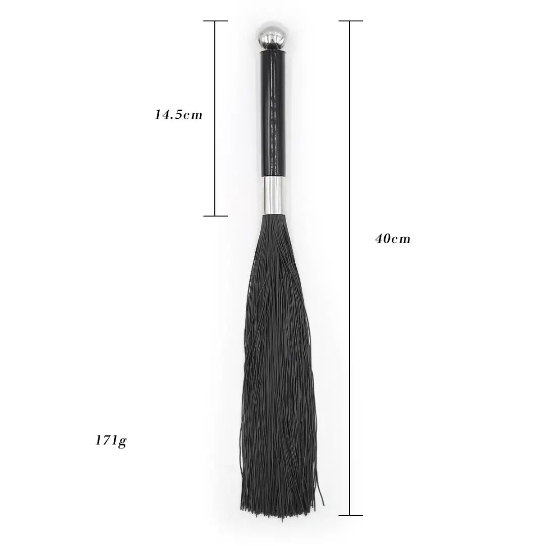 Dominitoy double sided suede flogger size chart showing 40cm length and 171g weight

