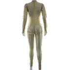 Dominitoy Gold / One size Golden Perforated Patent Leather Catsuit - Daring & Alluring Lingerie