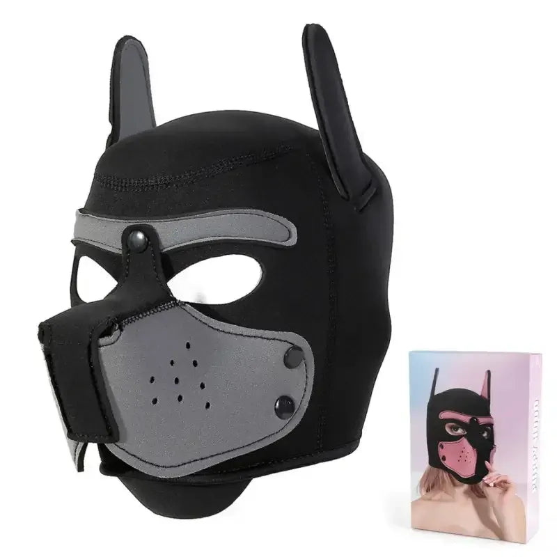 Dominitoy Gray Neoprene Puppy Hood with Removable Muzzle — Unisex Pup Play Mask