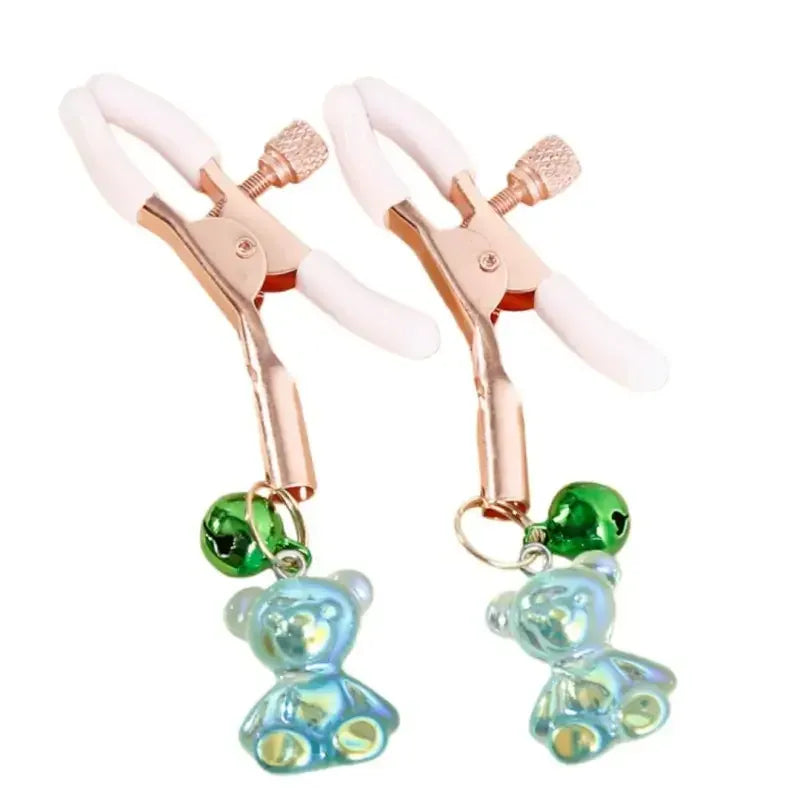 Dominitoy Green Adjustable Bear Nipple Clamps - Rose Gold BDSM Toys for Couples Sensory Play