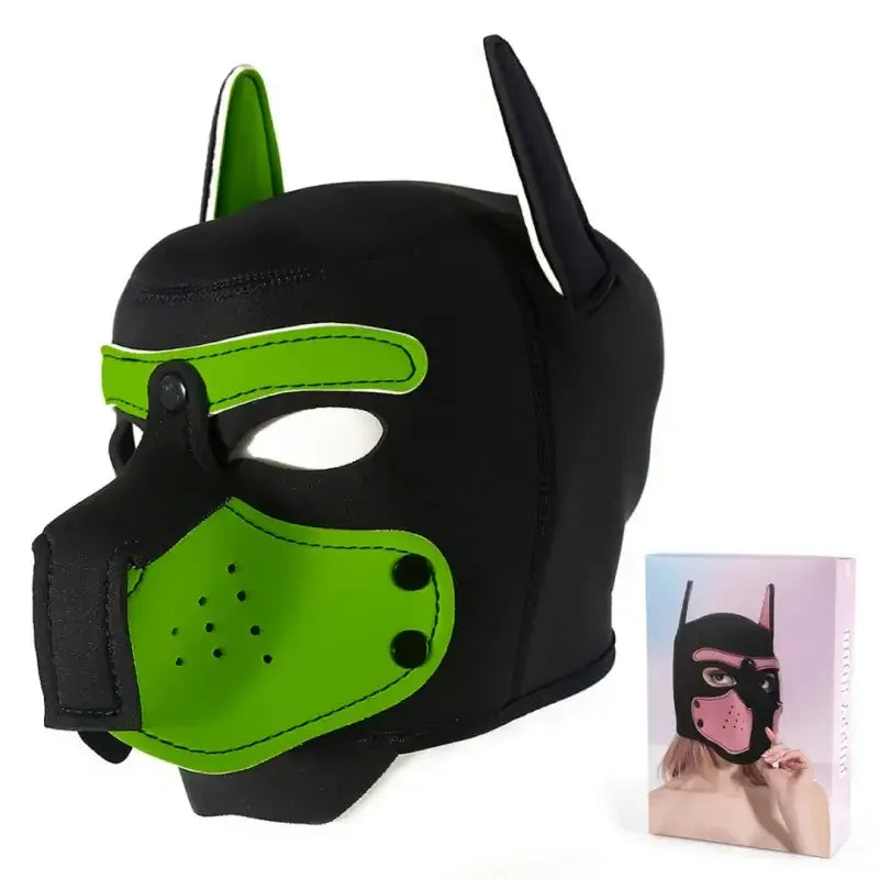 Dominitoy Green Neoprene Puppy Hood with Removable Muzzle — Unisex Pup Play Mask