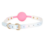 Dominitoy Holographic Ball Gag - Pink Silicone with Iridescent Strap & Rose Gold Hardware