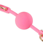 Dominitoy Holographic Ball Gag - Pink Silicone with Iridescent Strap & Rose Gold Hardware