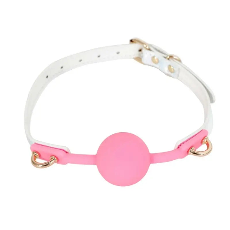 Dominitoy Holographic Ball Gag - Pink Silicone with Iridescent Strap & Rose Gold Hardware