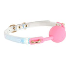 Dominitoy Holographic Ball Gag - Pink Silicone with Iridescent Strap & Rose Gold Hardware