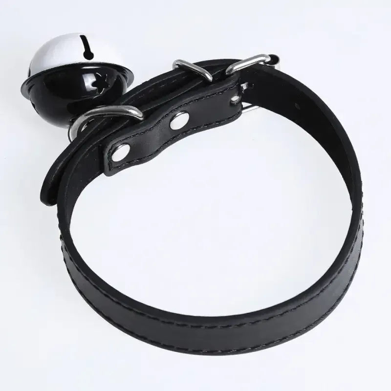 Dominitoy Leather BDSM Collar with Bell - Adjustable Bondage Restraint