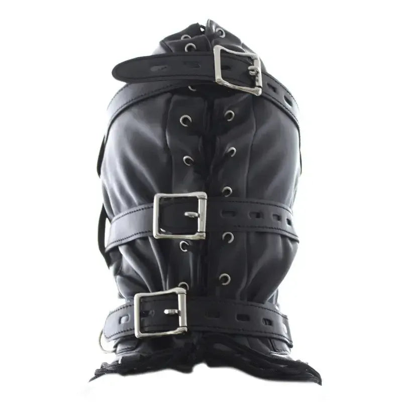 Dominitoy Leather Bdsm Hood – Detachable Gag Slave Mask