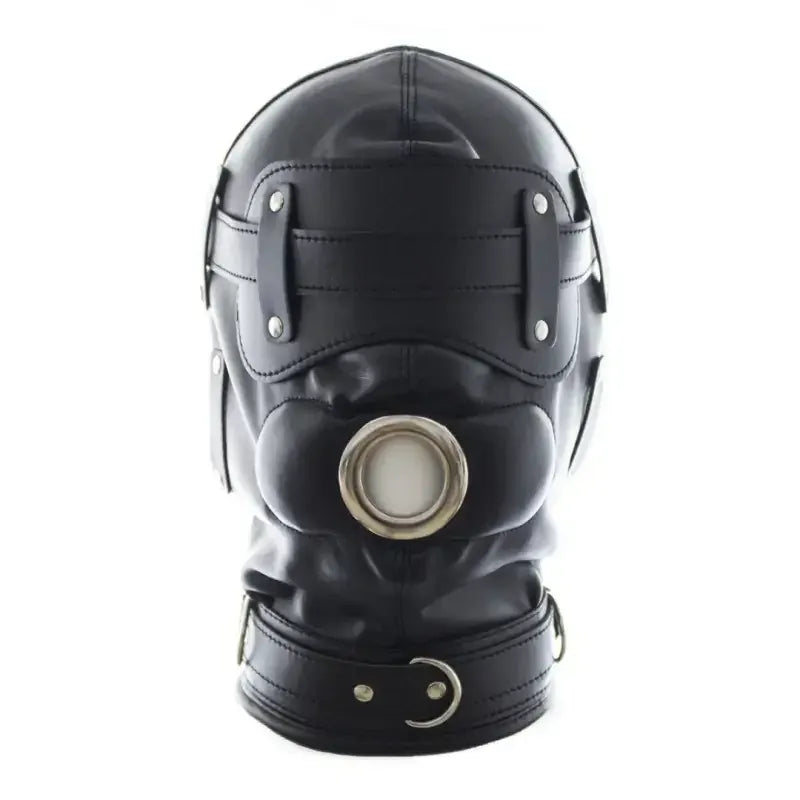 Dominitoy Leather Bdsm Hood – Detachable Gag Slave Mask