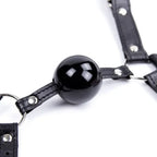 Dominitoy Leather Harness Ball Gag — Adjustable Silicone Ball Gag for Couples