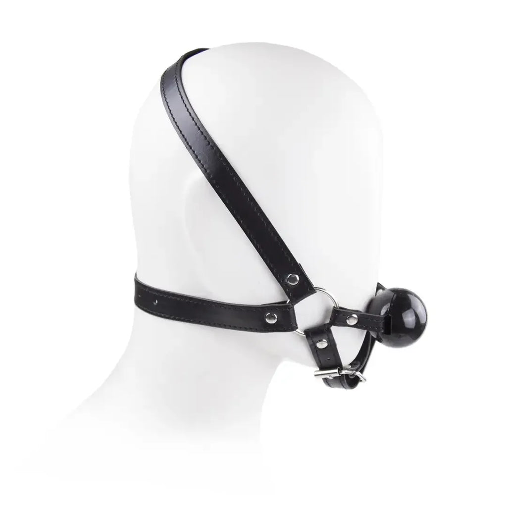Dominitoy Leather Harness Ball Gag — Adjustable Silicone Ball Gag for Couples