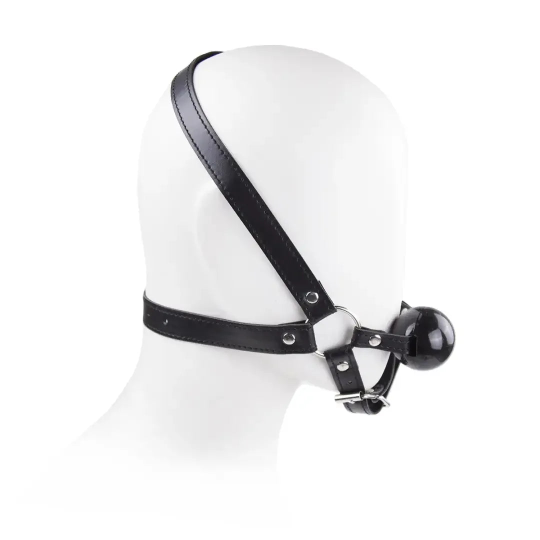 Dominitoy Leather Harness Ball Gag — Adjustable Silicone Ball Gag for Couples