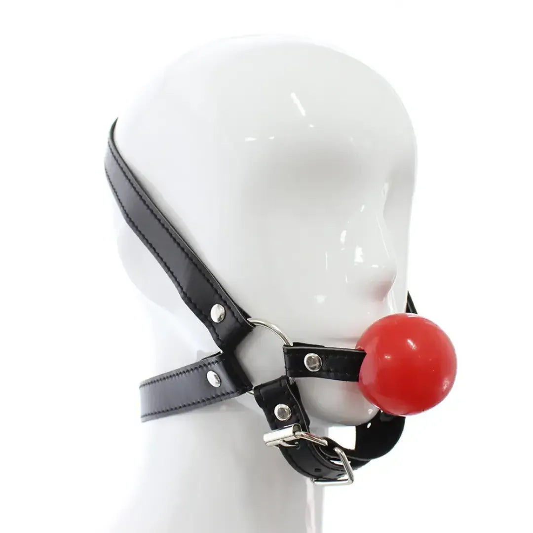 Dominitoy Leather Harness Ball Gag — Adjustable Silicone Ball Gag for Couples