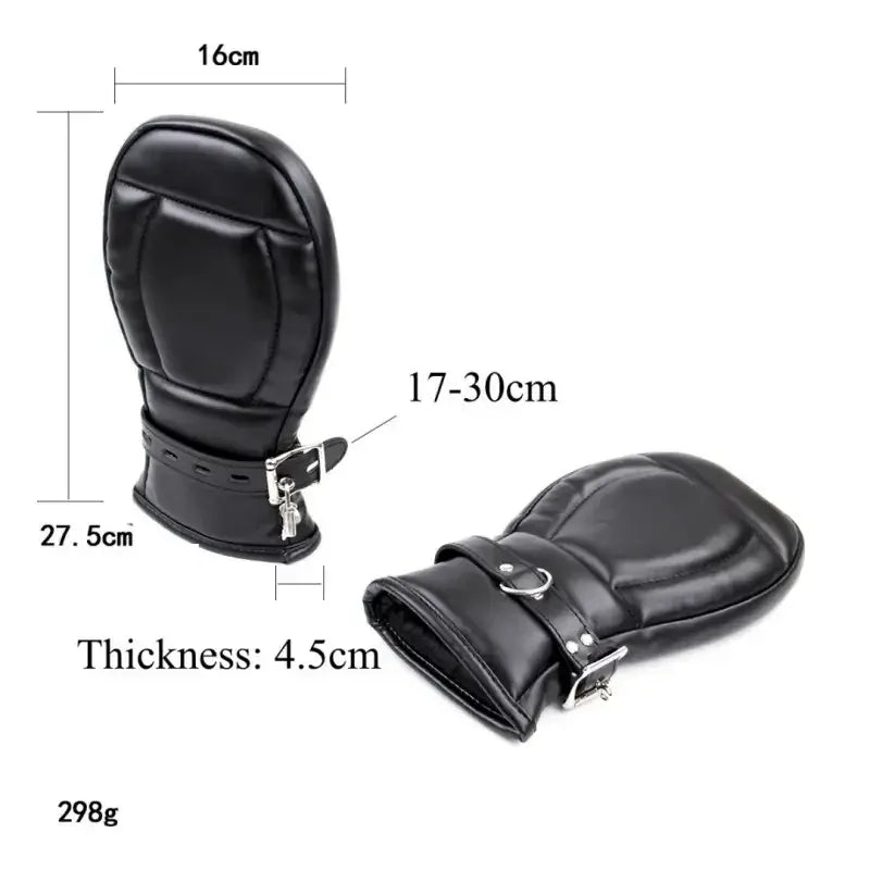 Dominitoy Locking PU Padded Bondage Mittens — Adjustable Sponge Restraint Gloves
