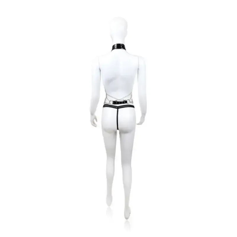 Dominitoy One size Chain Body Harness – PU Leather & Silver Chains for BDSM Play