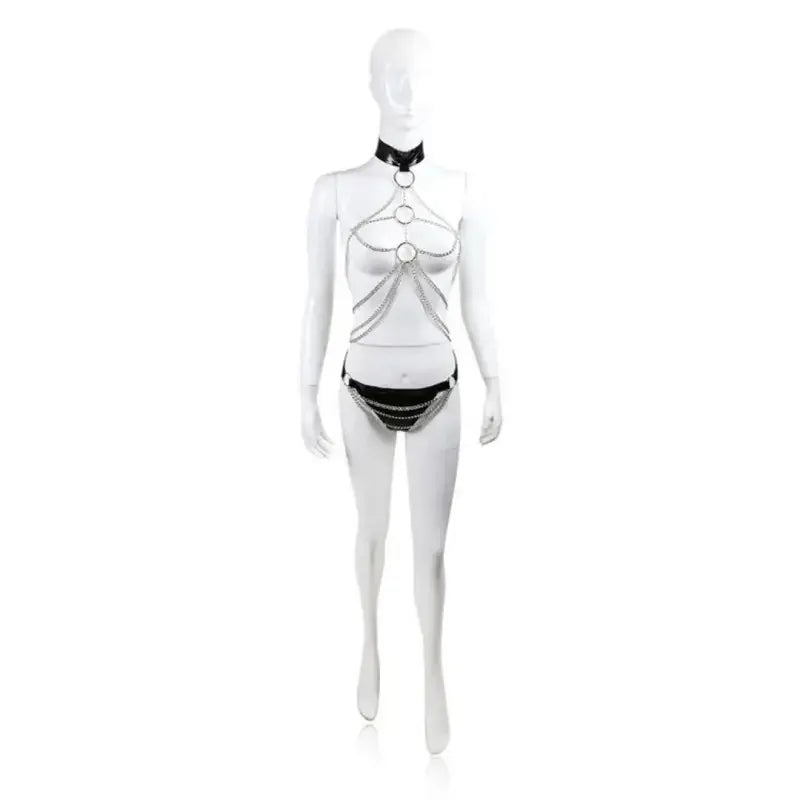 Dominitoy One size Chain Body Harness – PU Leather & Silver Chains for BDSM Play