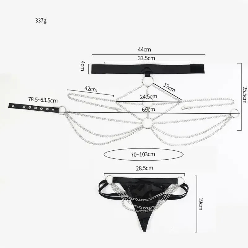 Dominitoy One size Chain Body Harness – PU Leather & Silver Chains for BDSM Play