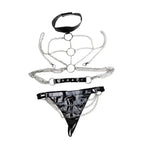 Dominitoy One size Chain Body Harness – PU Leather & Silver Chains for BDSM Play