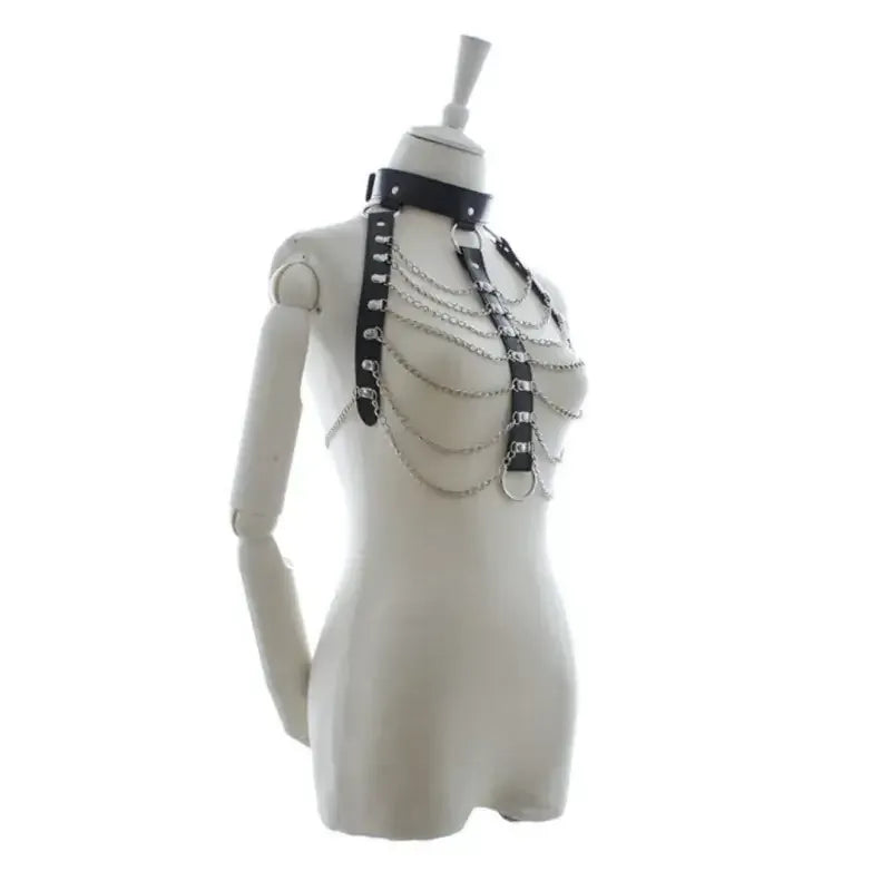 Dominitoy One size Leather Chain Harness & Panty Set – Adjustable BDSM Lingerie for Fetish Play