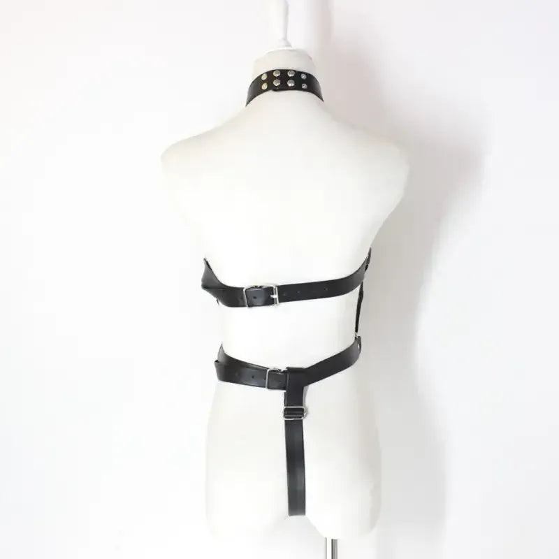 Dominitoy One size Leather Harness Lingerie – Adjustable Cage Bra & Open Crotch