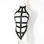 Dominitoy One size Leather Harness Lingerie – Adjustable Cage Bra & Open Crotch