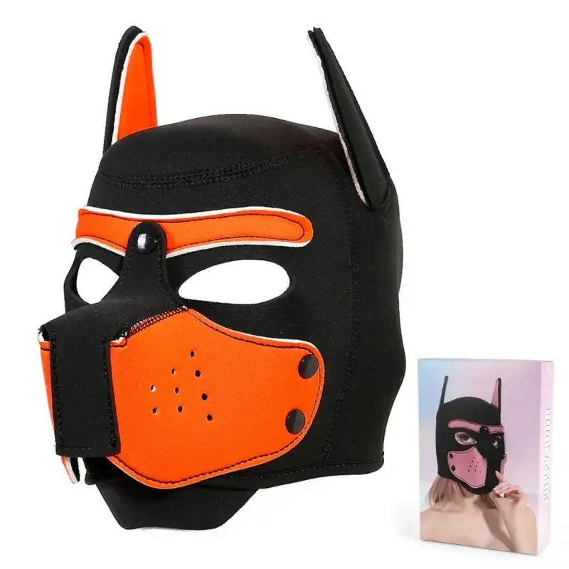 Dominitoy Orange Neoprene Puppy Hood with Removable Muzzle — Unisex Pup Play Mask
