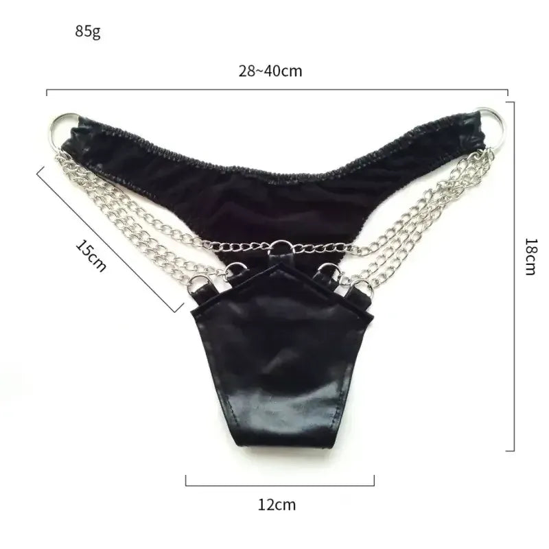 Dominitoy Patent-Look Faux Leather Thong with Triple Chain Detail — Edgy Boudoir