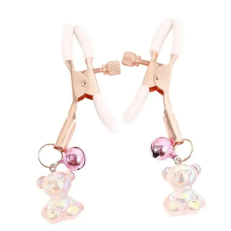 Dominitoy Pink Adjustable Bear Nipple Clamps - Rose Gold BDSM Toys for Couples Sensory Play