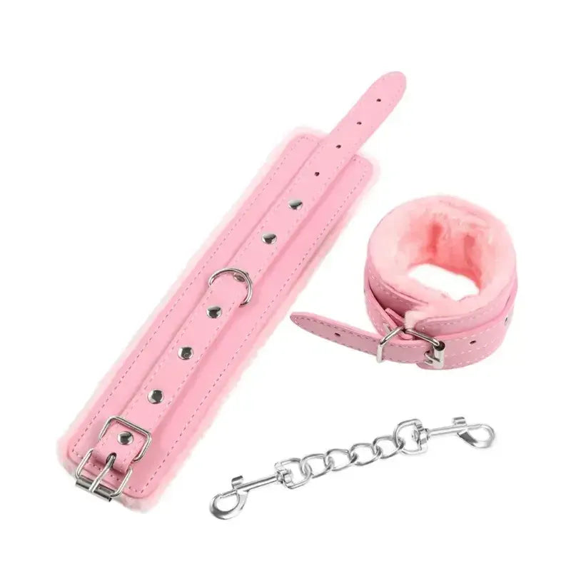 Dominitoy Pink / Handcuff Plush Leatherette Ankle & Wrist Cuffs – Adjustable BDSM Restraints
