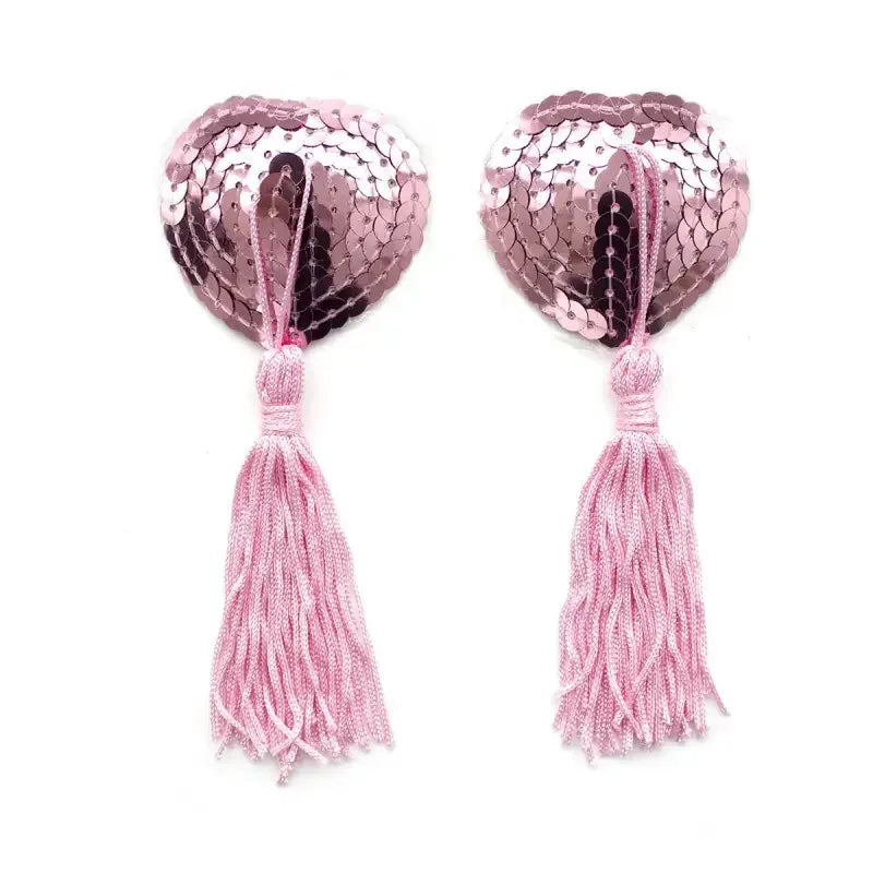 Dominitoy Pink Heart Shaped Nipple Covers with Sequins + Tassels