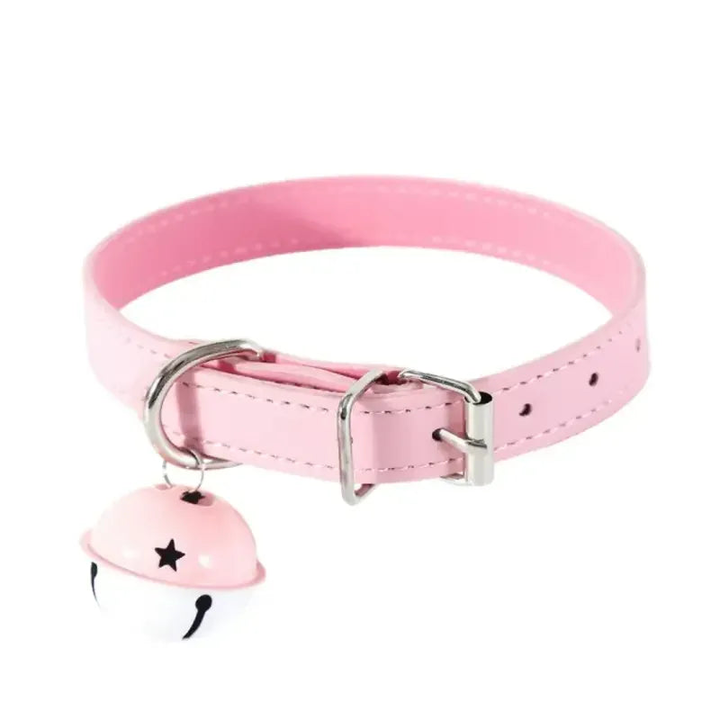 Dominitoy Pink Leather BDSM Collar with Bell - Adjustable Bondage Restraint