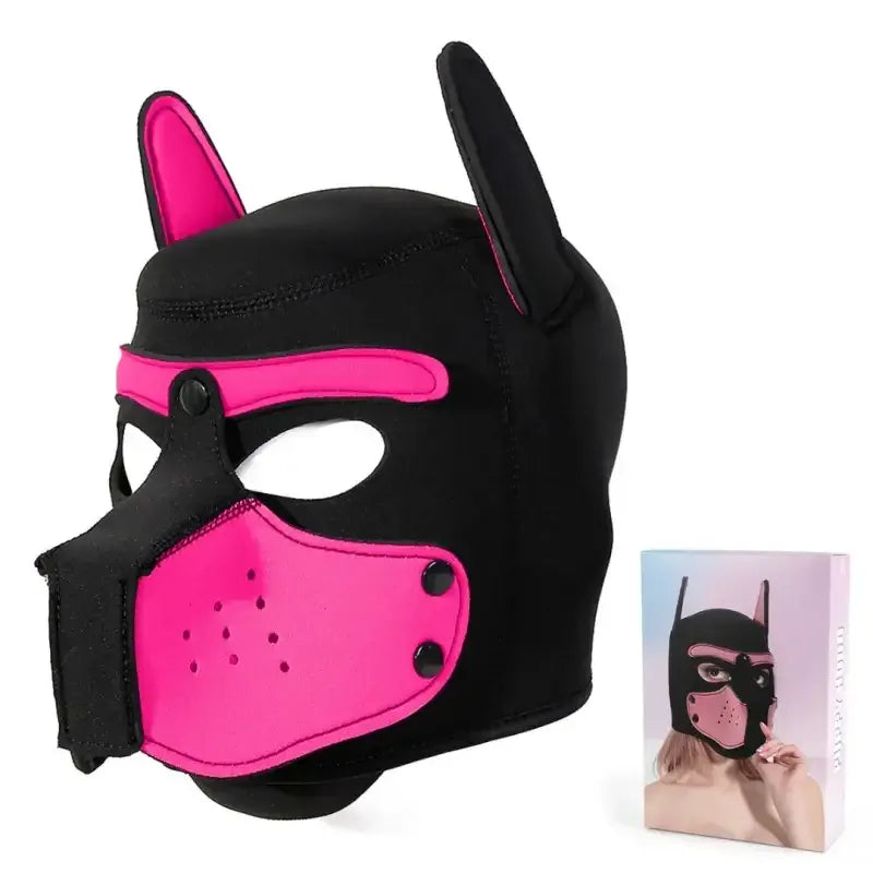Dominitoy Pink Neoprene Puppy Hood with Removable Muzzle — Unisex Pup Play Mask