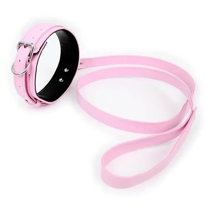 Dominitoy Pink PU Leather BDSM Collar and Leash Set, Adjustable Padded Neck