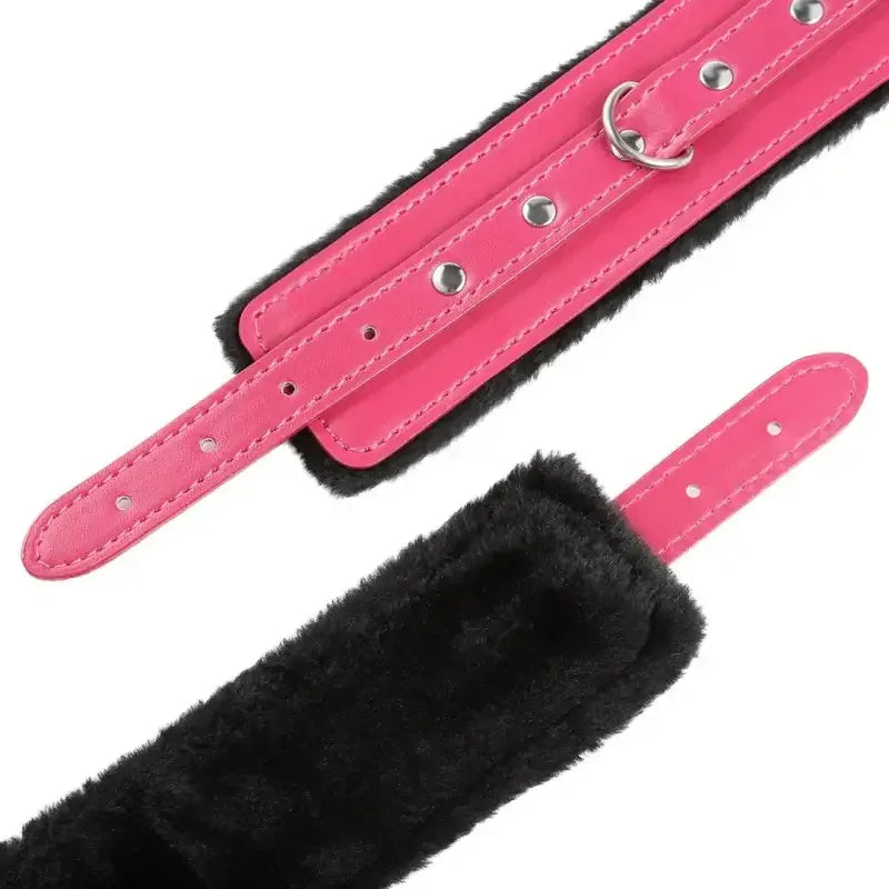 Dominitoy Plush Leatherette Ankle & Wrist Cuffs – Adjustable BDSM Restraints