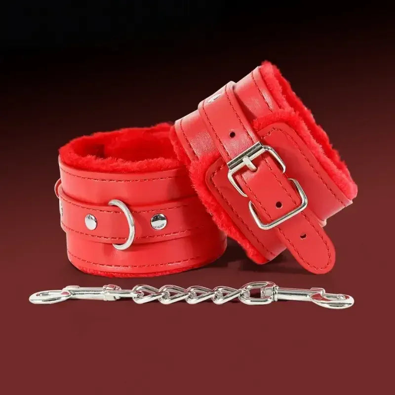 Dominitoy Plush Leatherette Ankle & Wrist Cuffs – Adjustable BDSM Restraints